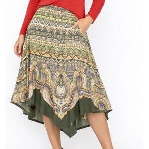 Chico's 2 Skirt Women's Large Midi Skirt Handkerchief Hem Geometric Boho Aztec